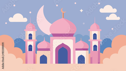 Taj Mahal vector illustration: India landmark mosque symbol design architecture