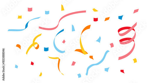 カラフルな紙吹雪とリボンイラスト(ベクター 編集可能 お祝い)
