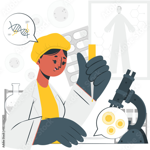 Scientist Examining DNA and Cells in Laboratory science helix