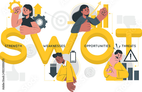 SWOT analysis illustration with people and business concepts SWOT strength