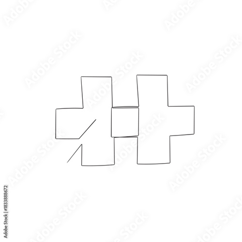 Plus, sign continuous line drawing. Medicine symbol. Vector illustration isolated on white.