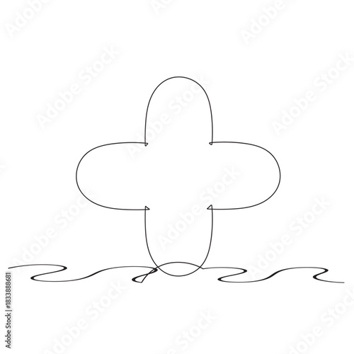 Plus, sign continuous line drawing. Medicine symbol. Vector illustration isolated on white.