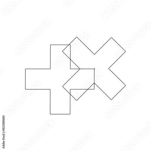Plus, sign continuous line drawing. Medicine symbol. Vector illustration isolated on white.