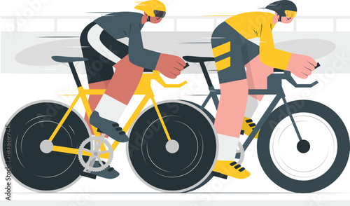 Two Cyclists Racing on Bicycles (67) vector