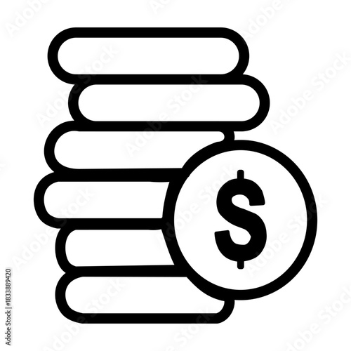 Outline vector icon of a stack of dollar coins (savings/investment).