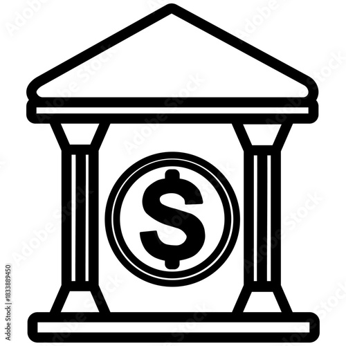 Outline vector icon of a classic bank building or financial institution.