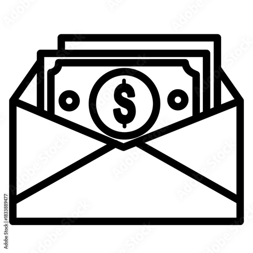 Outline vector icon of dollar currency inside an envelope (deposit/income).
