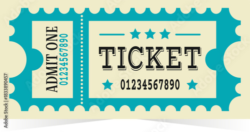 Vintage ticket template for party, cinema, circus and more. Retro paper label design. Vector illustration