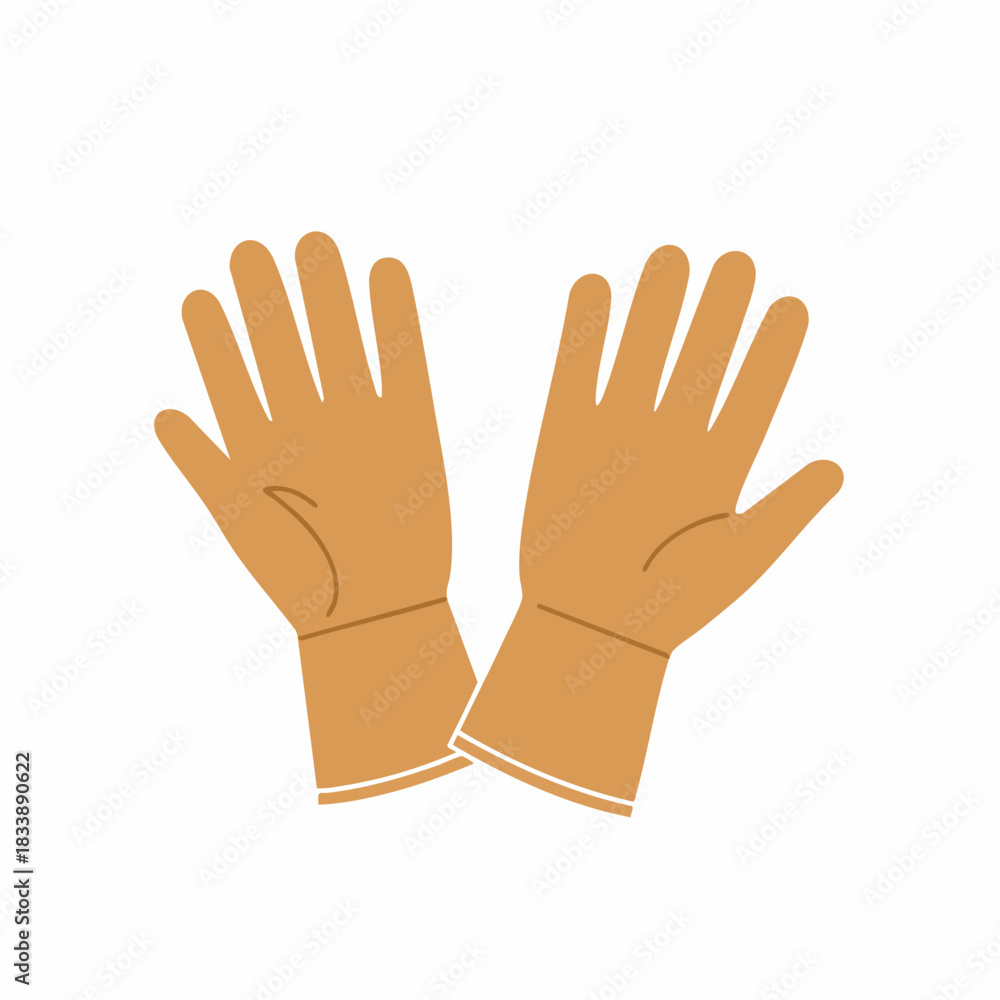 Obraz premium Beige Work Gloves with White Cuffs, Flat Design, Isolated.