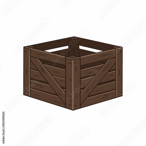 Detailed Wooden Crate with Diagonal Supports and Corner Post Construction