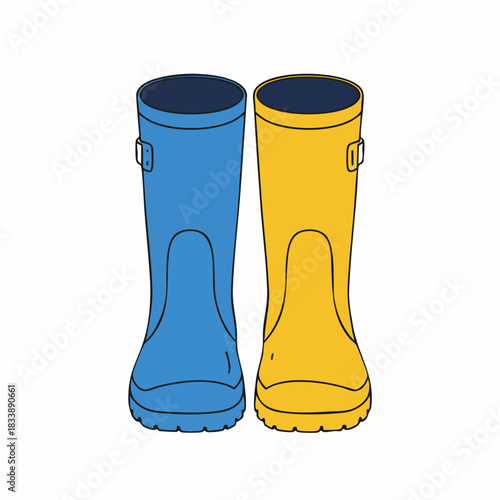 Playful Blue and Yellow Rubber Boots Ready for Rainy Adventures