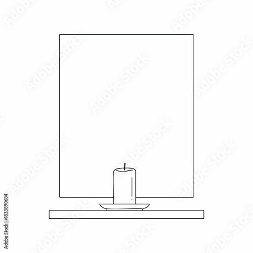 Simple Candle on a Shelf with a Blank Rectangular Frame