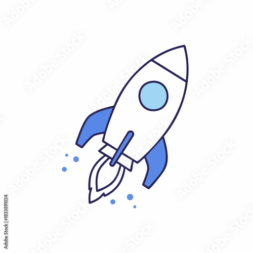 Stylized Rocket Ship Ascending with Blue Accents and Trailing Blue Dots