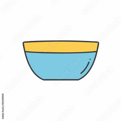 Simple, Colorful, Cartoonish Bowl with Yellow Rim and Blue Interior.