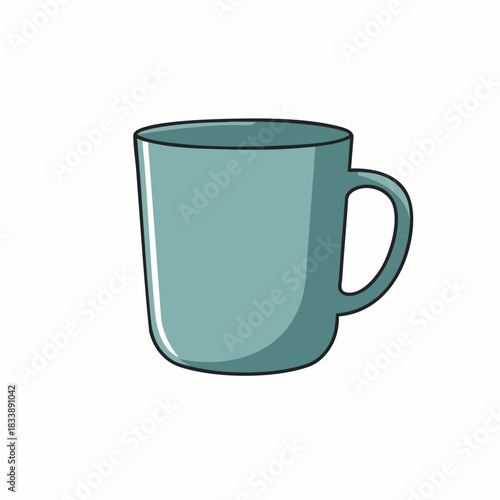Simple teal mug with a rounded handle and dark outline illustration