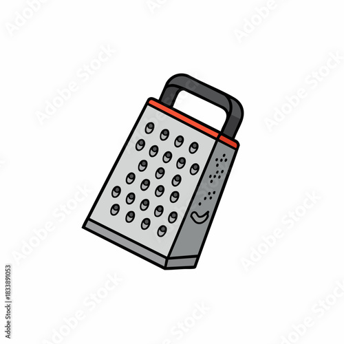 Angled Kitchen Grater with Oval Holes and Handle, Cartoon Style