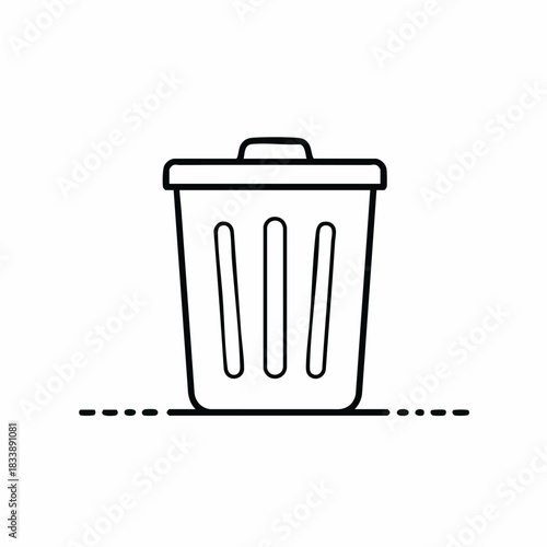 Simple Black and White Trash Can Icon with Handle and Lines