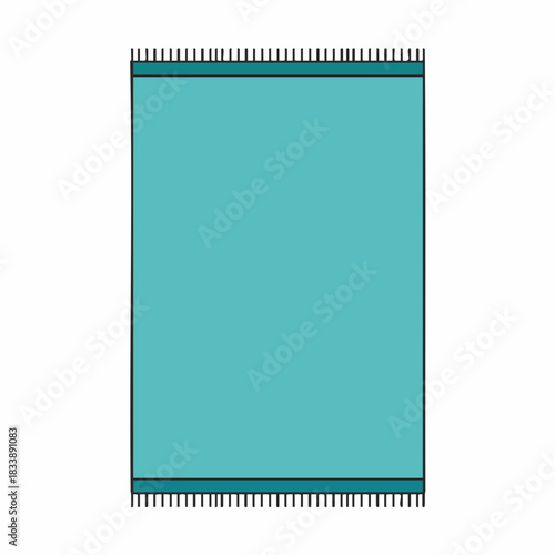 Rectangular turquoise beach towel with black fringe and border detail