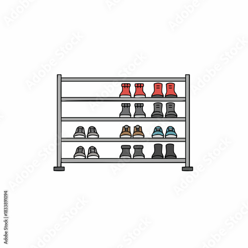 Colorful Shoe Rack with Assorted Footwear Styles and Organized Arrangement