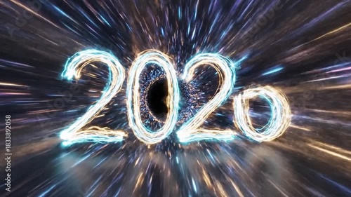 Dynamic Light Trails Forming Year 2026 in a Time Warp.