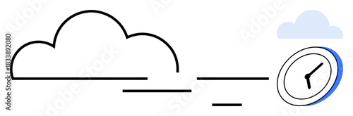 Cloud computing, time management, digital storage, scheduling, connectivity, productivity. Minimalistic design of a cloud and clock icon. Cloud computing and time management concept