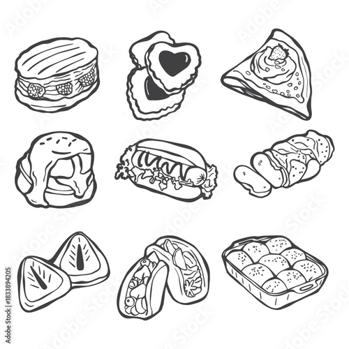 set of pastry bread