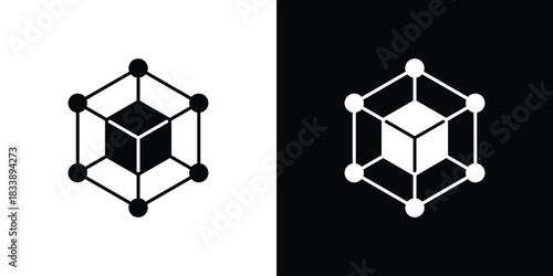 Blockchain technology icon, A flat minimalist vector illustration