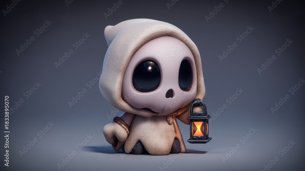 Fototapeta premium Cute Ghost Character with Lantern in Cozy Design Style