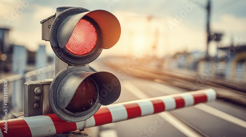 Railroad Crossing Gate with Red Lights