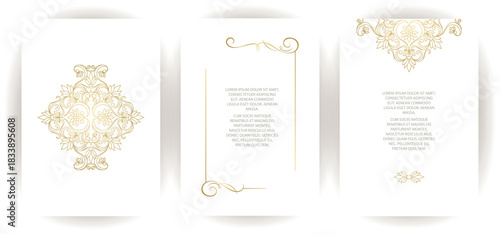 Decorative elements are arranged on a white background. The design features ornate patterns and text areas. This style is suitable for invitations or greeting cards.