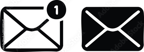 Email Envelope Icon with and without Notification Badge, Outline and Solid Email Message Icons, Set of Mail and New Message Notification Symbols, silhouette, woman, vector.
