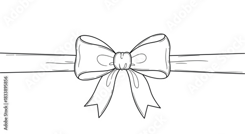 Hand-drawn sketch illustration of a decorative bow on a horizontal ribbon, created in a slightly rustic, imperfect line art style.