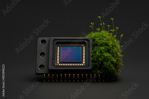 Wallpaper Mural Mikrochip mit Moos – Technologie trifft Natur Torontodigital.ca