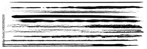 Set of textured hand drawn vector lines. Wave, straight, patterns black strokes. Ink brush drawing