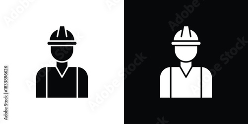 Construction worker icon, A flat minimalist vector illustration