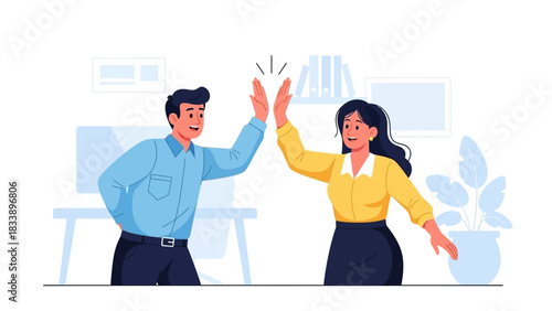 Business Colleagues Celebrating Success with a High Five.
