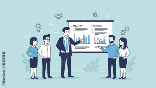 Business Presentation with Team Analyzing Charts and Data.