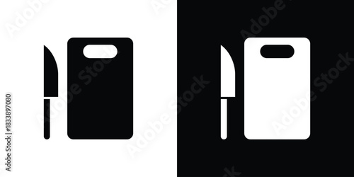 Cutting board and knife icon, A flat minimalist vector illustration