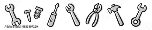 Hand Drawn Work Tools Icons Set