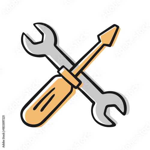 Tool Icon. Wrench and Screwdriver Icon.