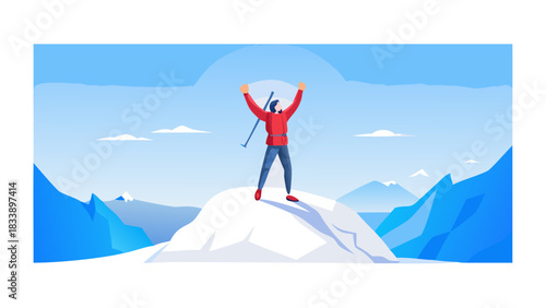 Skiing success on mountain peak