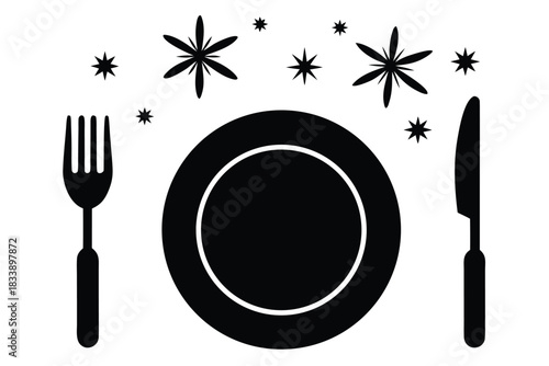 new year dinner plate   cutlery