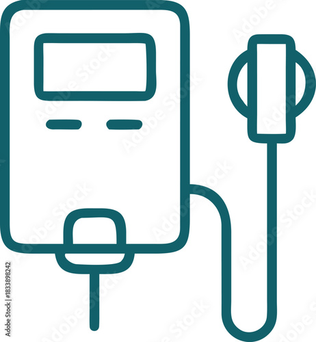 Electric vehicle charger charging station cable plug outline icon blue technology energy eco friendly Electric vehicle charger icon with cable and plug outlined blue representing eco friendly