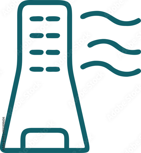 Tower fan air cooling appliance electric breeze ventilation home comfort Tower fan icon showing airflow representing electric cooling appliance for home comfort and ventilation with simple