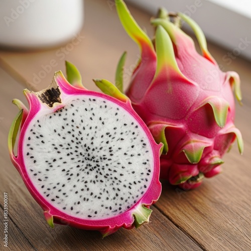 Vibrant dragon fruit display exotic fresh fruit close up shot food photography