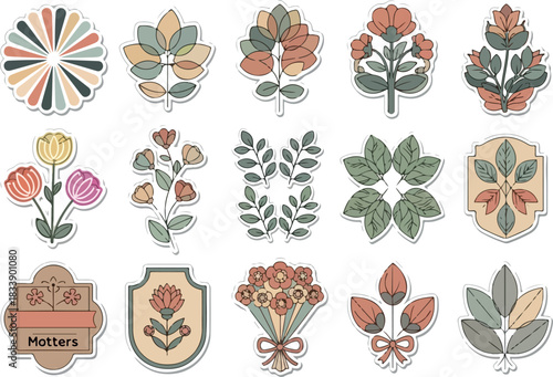 Floral Stickers Botanical Vector Illustrations for Crafts and Design