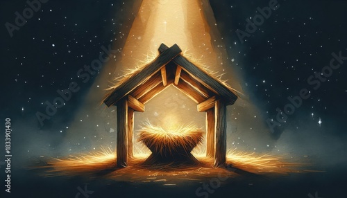 Nativity scene under the starry night sky