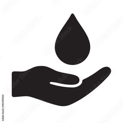a single black droplet of water is held gently within an open human hand symbolising care