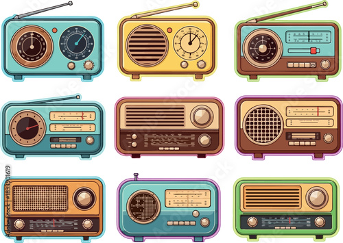 Vintage Radio Collection A Nostalgic Assortment of Classic Designs and Vibrant Colors