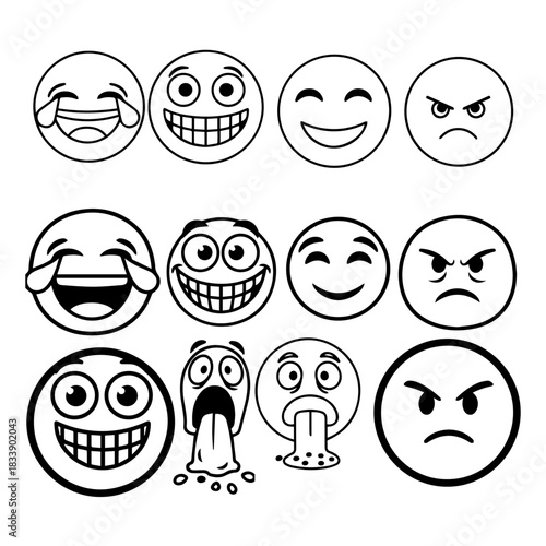 Emojis naughty characters clipart set. Emoji cute face silhouette pack